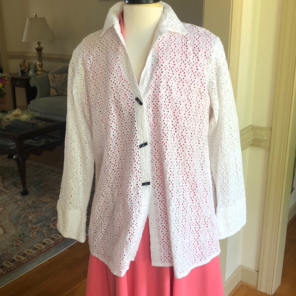 White Eyelet oversized over blouse/ jacket One Size